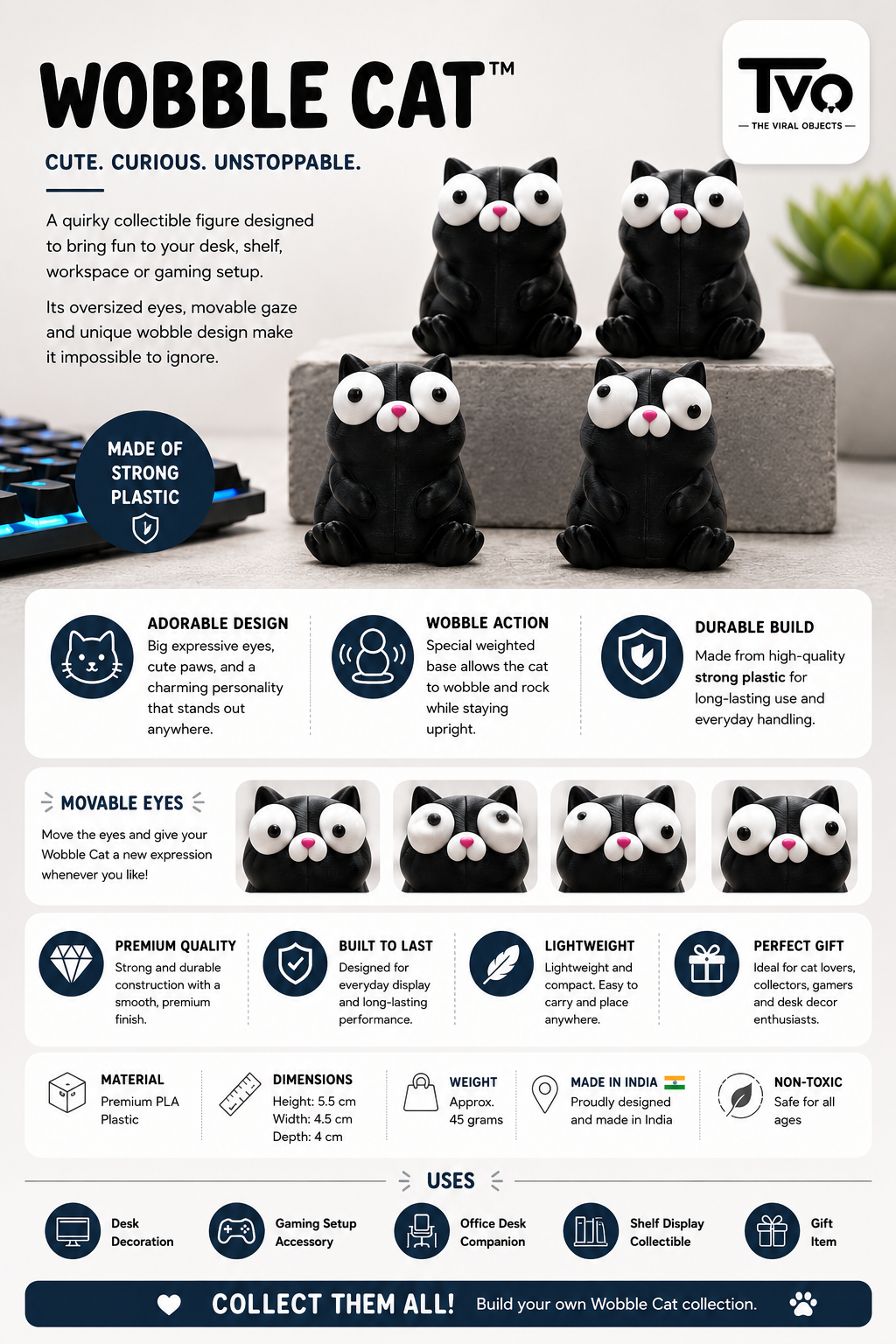 Wobble Cat Movable Eye Desk Toy | The Viral Objects