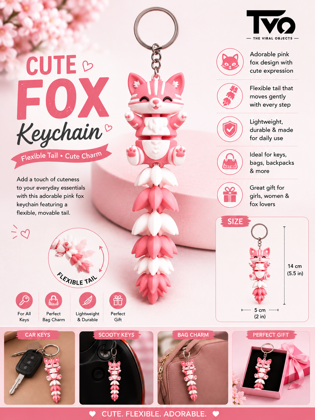 Cute Squirrel Keychain for Girls & Women | Flexible Tail Keyring for Car, Home & Scooty Keys | Kawaii Bag Charm for Handbags & Backpacks | Cute Gift